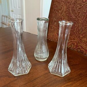 Ribbed Clear Glass Bud Vases: CFG-CLG 8 Scalloped Top& 2 EO Brody Fluted Hexagon